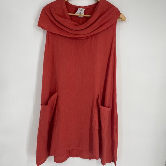 Match Point Dress Women’s XL Linen A-line Cowl Neck Lagenlook Coastal Vacation - Picture 1 of 7
